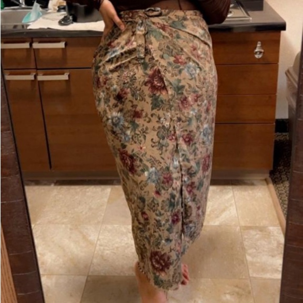 Vintage Floral Tan wrap Skirt